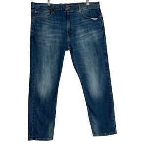 Levis 502 Jeans Mens 38x28 Tagged as 30 Blue Denim Tapered Zip Button Distressed